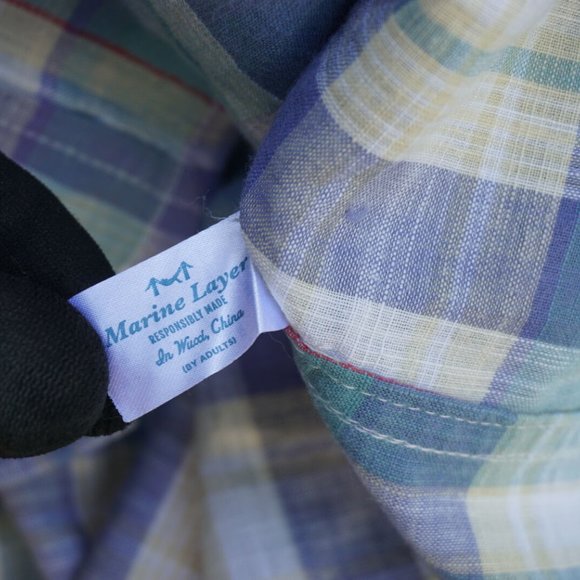 Marine Layer Shirt "Larger" Pastel Plaid Linen - Picture 4 of 8